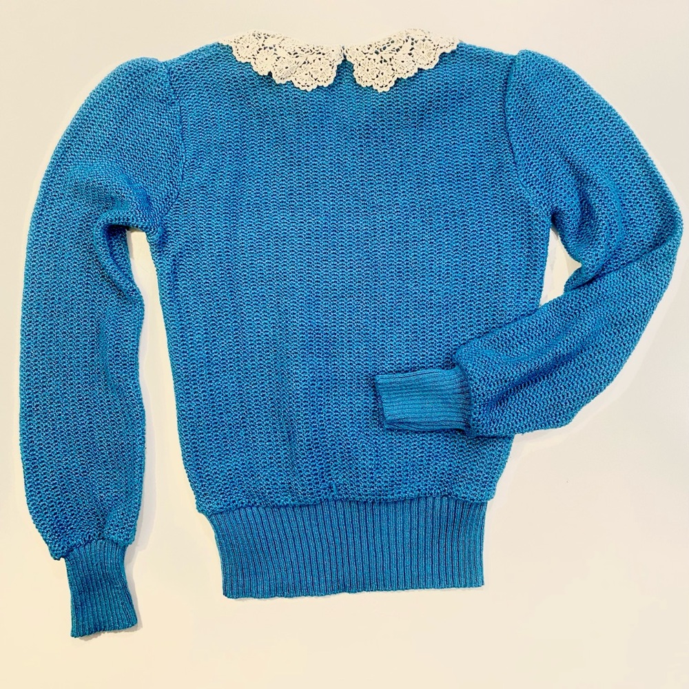 Vintage ruffle lace collared knit sweater